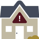 House with a caution sign