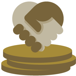 Hands shaking above a stack of coins