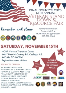 Flyer for Pinal County Stand Down 2025